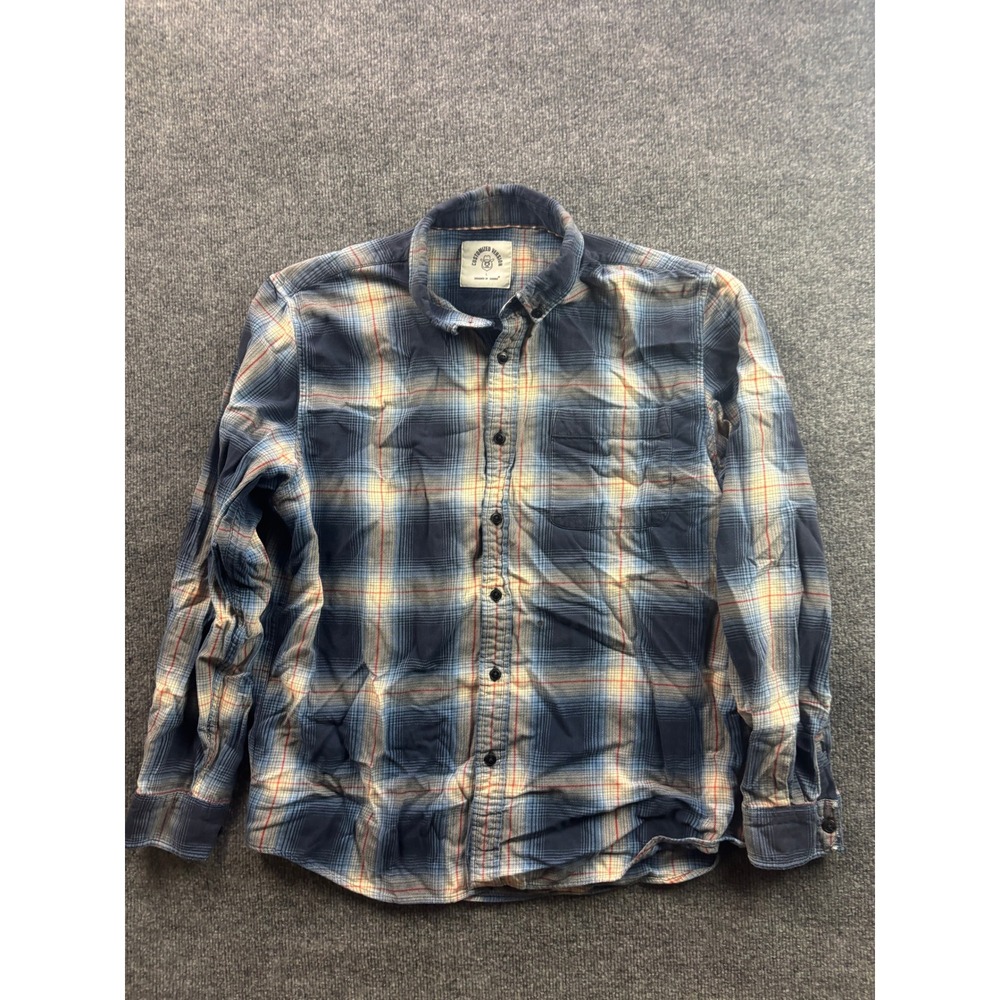 Dubinik Flannel Shirt Mens L Blue Plaid Cotton Long Sleeve Button Down